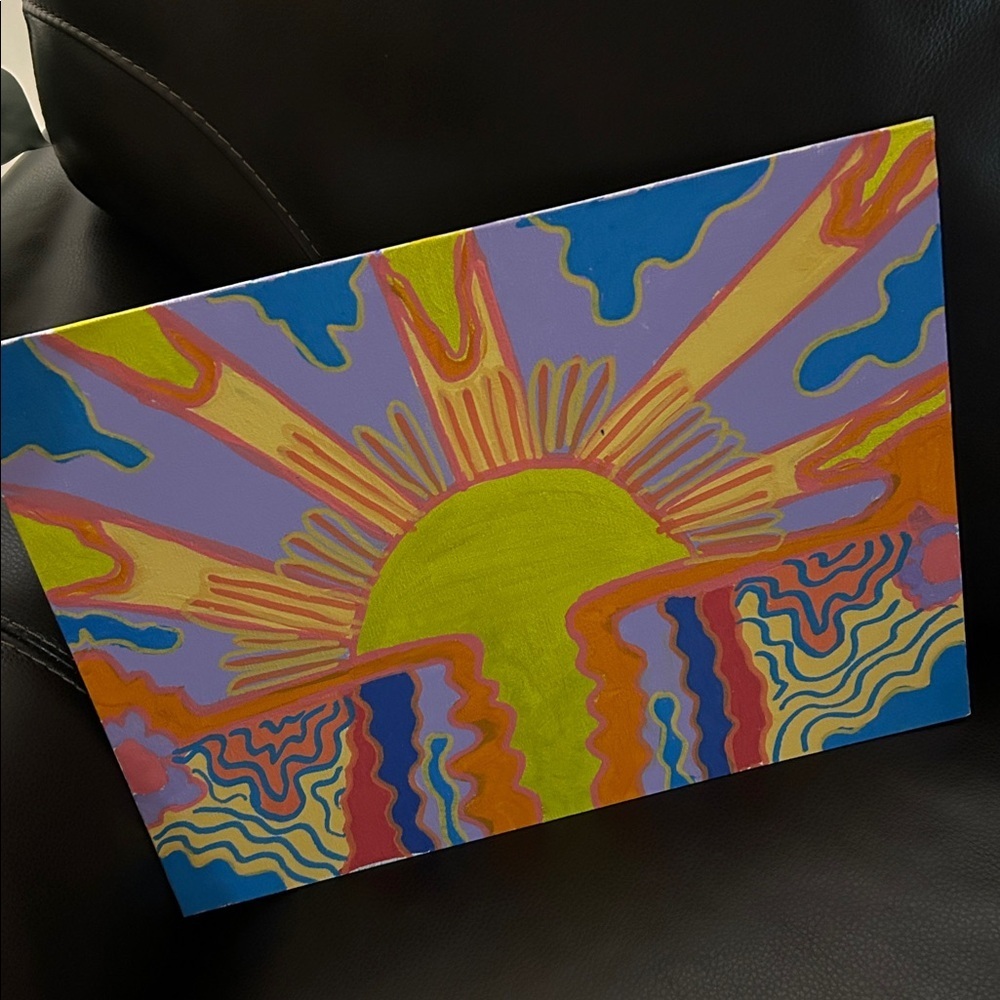 Vibrant Abstract Sunburst Canvas Art hand painted - Picture 3 of 3